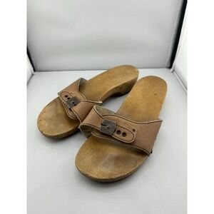 Vintage 70s Dr. Scholl's Original Wooden Sandals Womens Size 7.5-8 US
